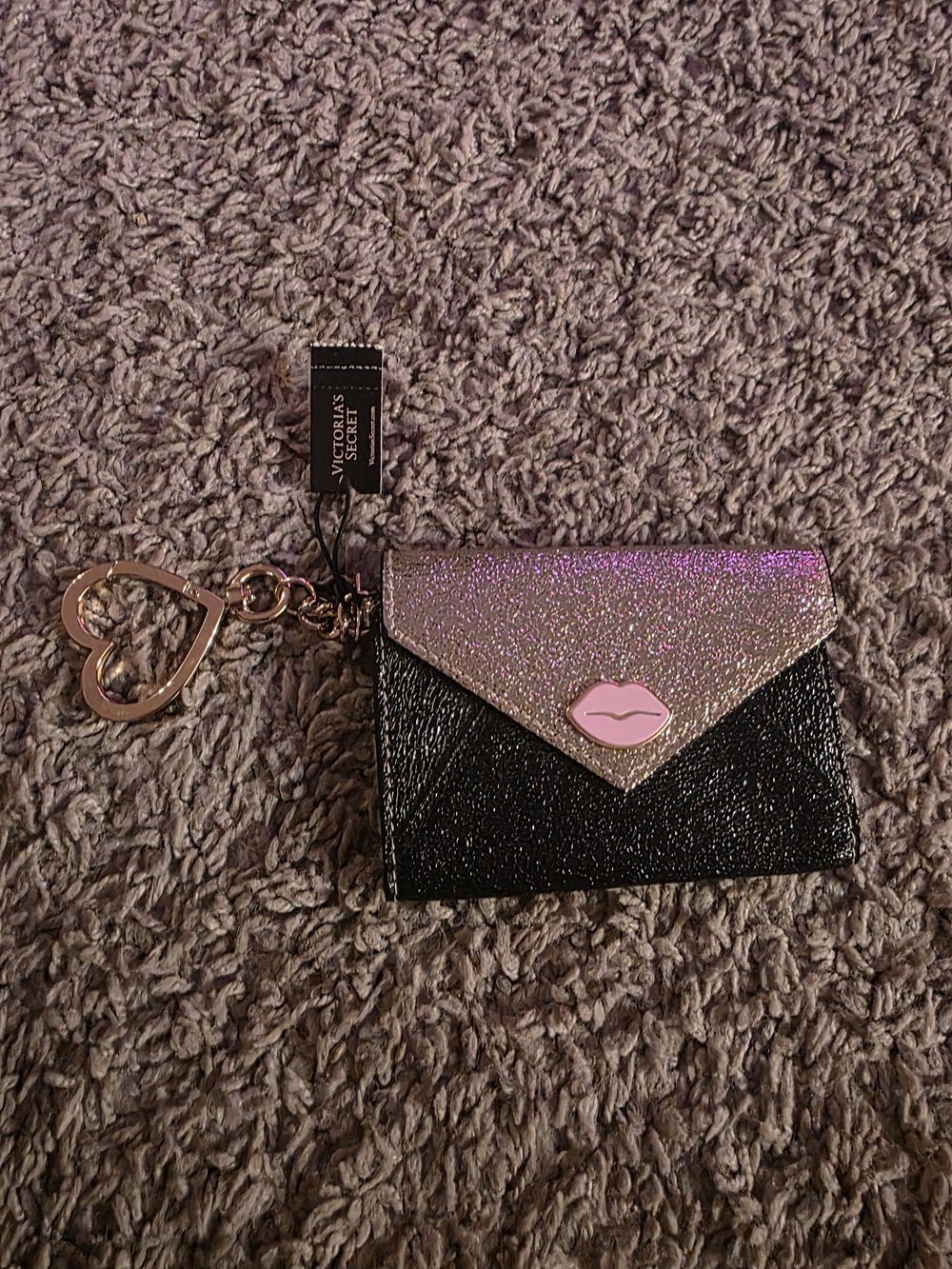 Victoria's Secret Glitter Envelope Cardholder with Heart Keyring